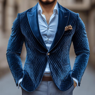 Vintage Rhombus Velvet Peak Lapel One-button Casual Blazer