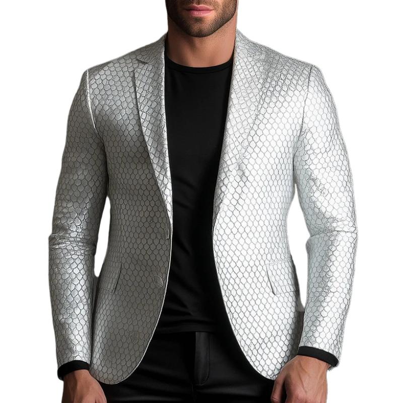 Solid Color Lapel Two-button Fish Scale Pattern Leather Blazer