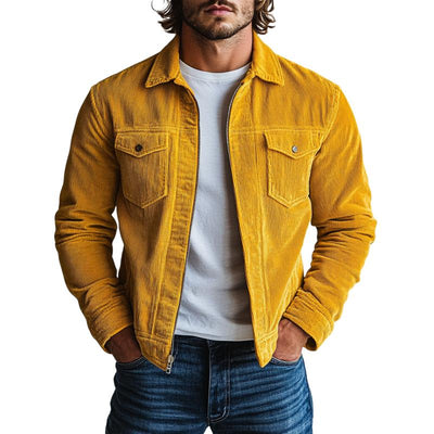 Men's Fashion Corduroy Lapel Double Chest Pockets Jacket