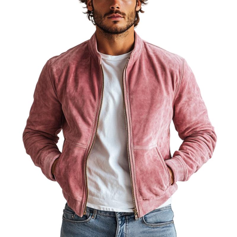 Men's Fashion Suede Stand Collar Multi-Pocket Jacket