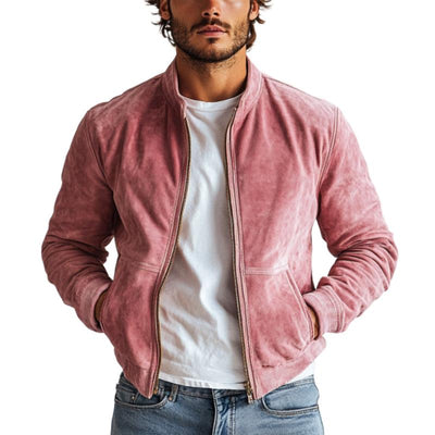 Men's Fashion Suede Stand Collar Multi-Pocket Jacket