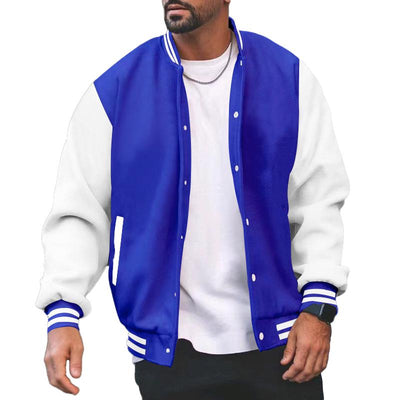 Men's Color Block Stand Collar Single Breasted Baseball Jacket