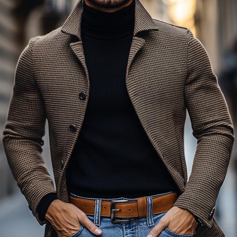 Vintage Houndstooth Notch Lapel Single Breasted Slim Fit Blazer