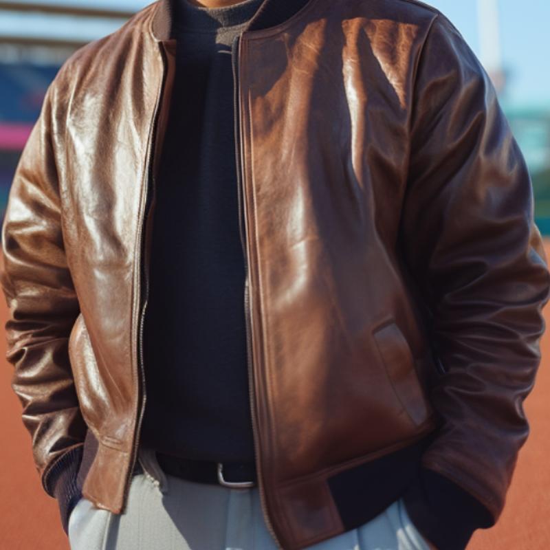 Men's Outdoor Leisure Leather Baseball Jacket