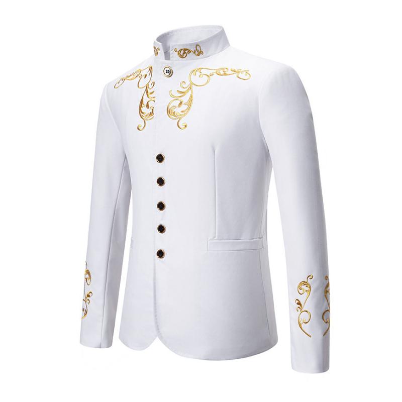 Vintage Stand Collar Embroidered Slim Fit Single Breasted Blazer
