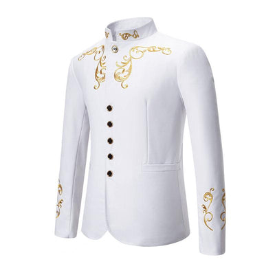 Vintage Stand Collar Embroidered Slim Fit Single Breasted Blazer