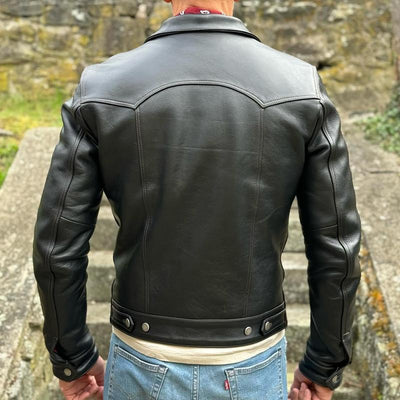 Men's Vintage Leather Lapel Chest Pocket Single Breasted Casual Jacket