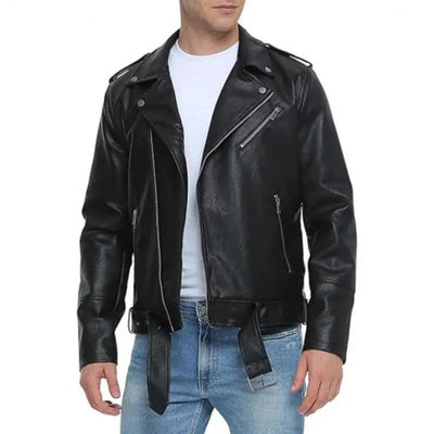 Men's Stylish Notch Lapel Zip-up Leather Motorcycle Jacket