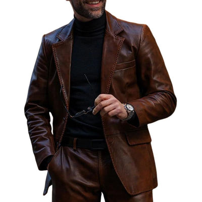 Vintage Red Brown Two Button Leather Blazer