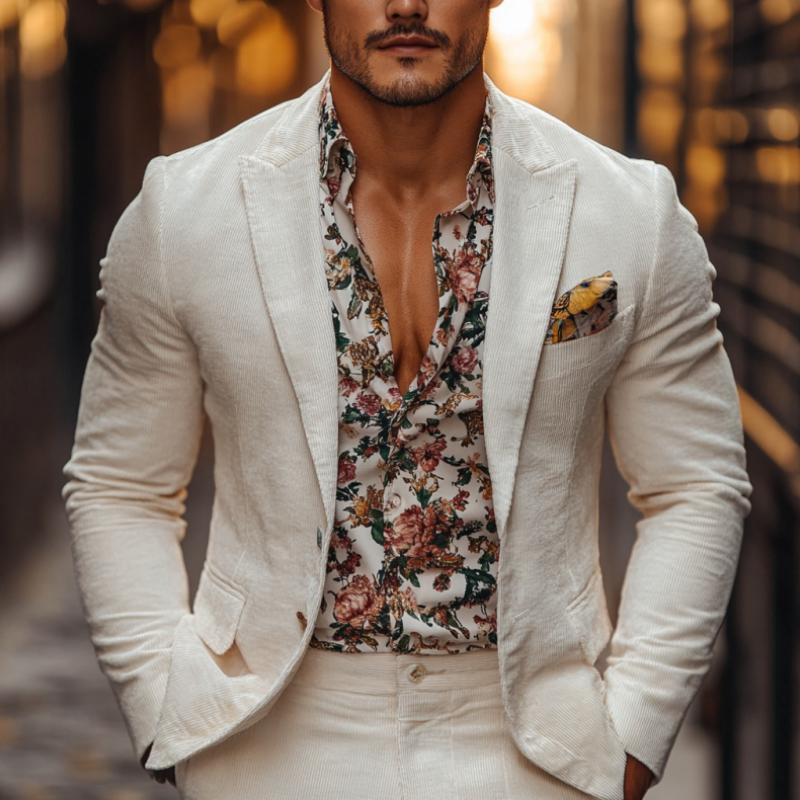 Classic Casual Single-Breasted Slim Fit Corduroy Blazer