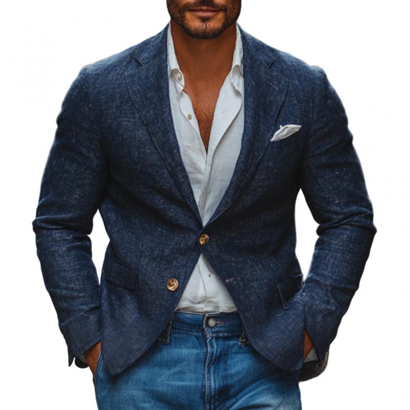 Casual Cotton Linen Notch Lapel Single-breasted Slim-fit Blazer