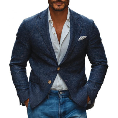 Casual Cotton Linen Notch Lapel Single-breasted Slim-fit Blazer