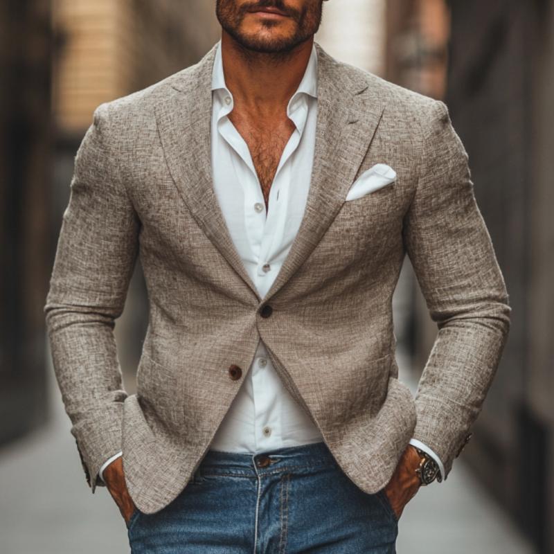 Casual Cotton Linen Notch Lapel Single-breasted Slim-fit Blazer