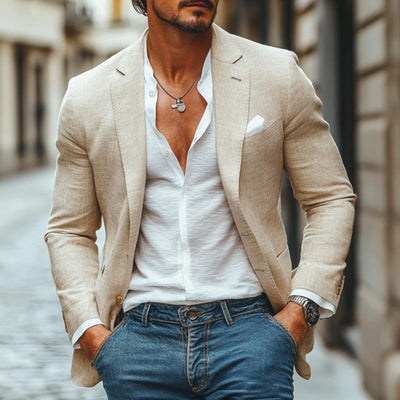 Casual Cotton Linen Notch Lapel Single-breasted Slim-fit Blazer