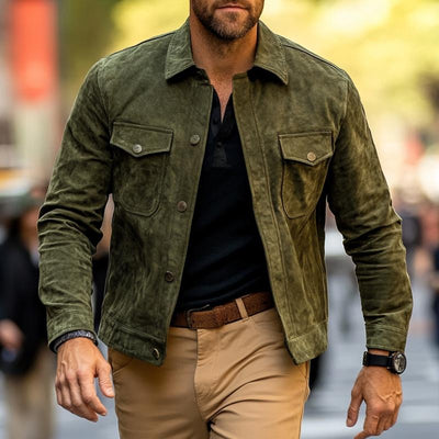 Men's Solid Color Suede Lapel Single Breasted Jacket