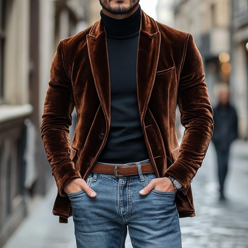 Vintage Peaked Lapel Velvet Single Breasted Blazer