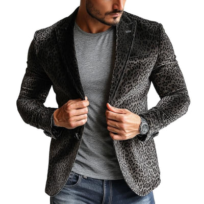Vintage Velvet Leopard Print Peak Collar Single Breasted Blazer