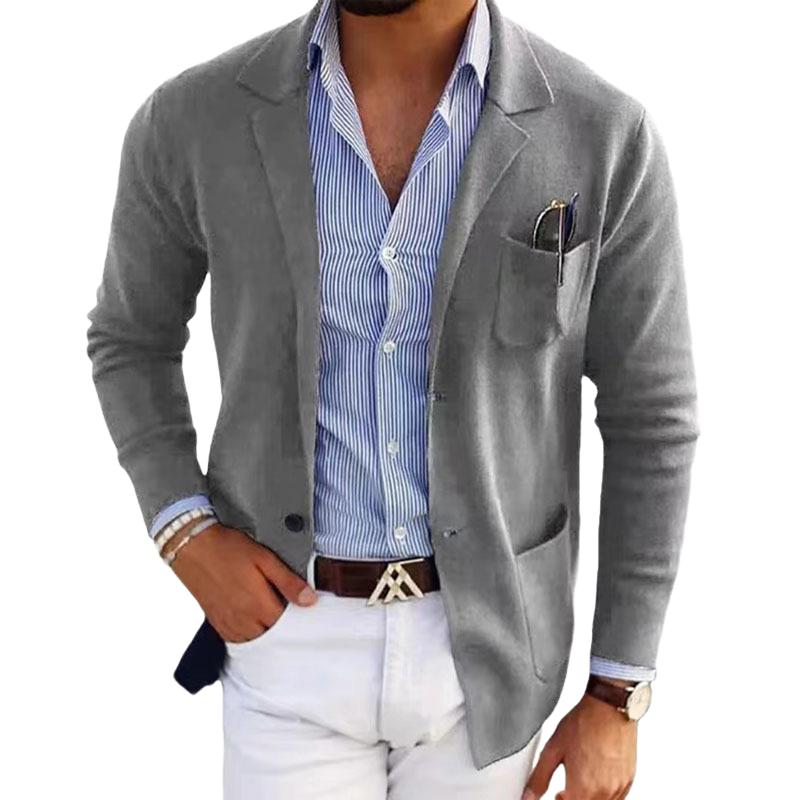 Casual Notch Lapel Single-breasted Slim-fit Knitted Blazer