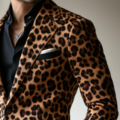 Vintage Casual Leopard Print Single Breasted Blazer