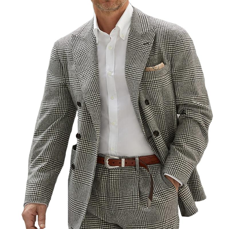 Vintage Lapel Plaid Herringbone Blazer