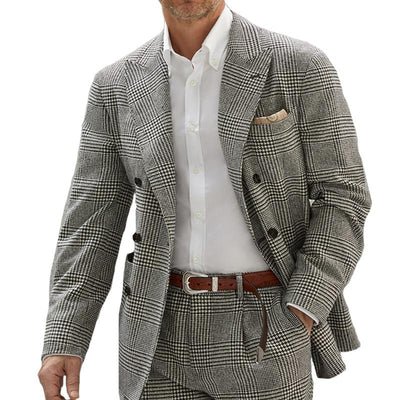 Vintage Lapel Plaid Herringbone Blazer
