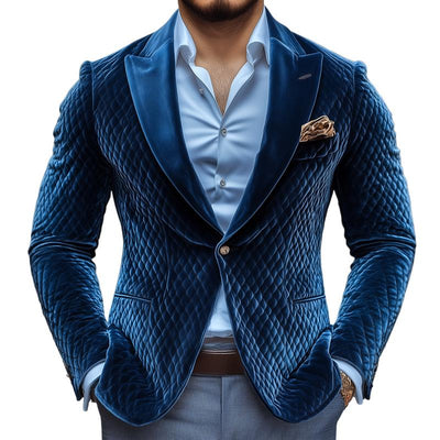 Vintage Rhombus Velvet Peak Lapel One-button Casual Blazer