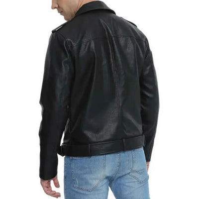Men's Stylish Notch Lapel Zip-up Leather Motorcycle Jacket