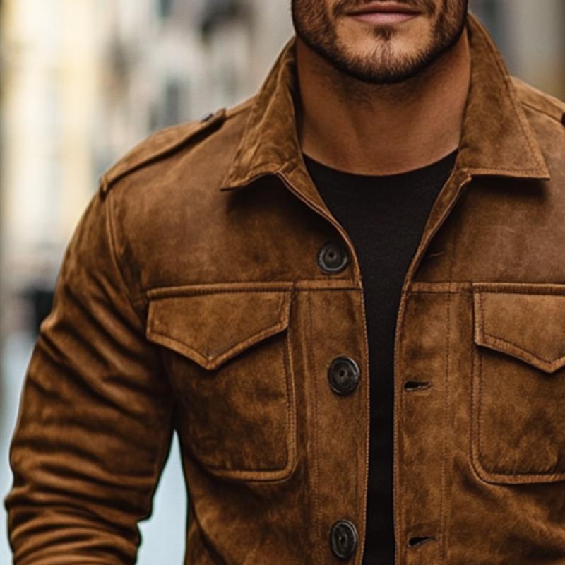 Men's Vintage Casual Suede Button Pocket Jacket