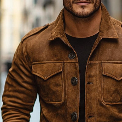 Men's Vintage Casual Suede Button Pocket Jacket