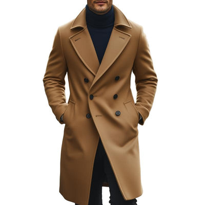 Men's Fashion Solid Lapel Double Breasted Long Coat 87497080Z