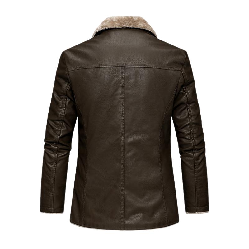 Retro Lapel Plush Lining Warm Leather Blazer