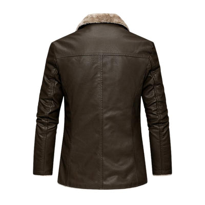 Retro Lapel Plush Lining Warm Leather Blazer