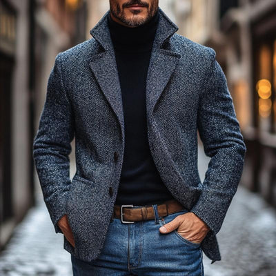 Vintage Herringbone Notch Lapel Single Breasted Blazer