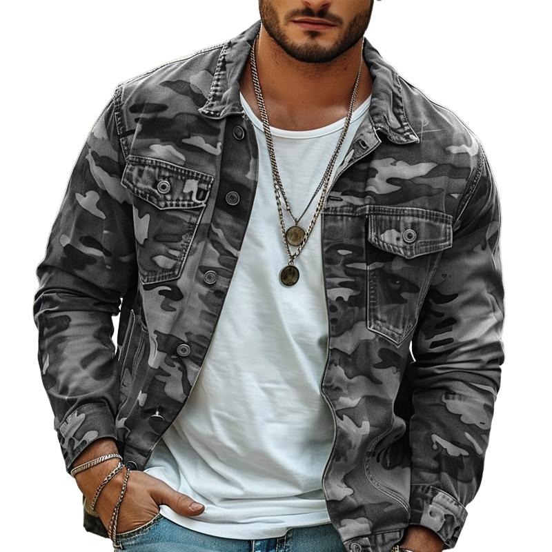 Men's Vintage Camouflage Print Single Breasted Jacket