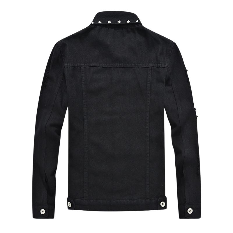 Men's Riveted Motorcycle Denim Ripped Jacket
