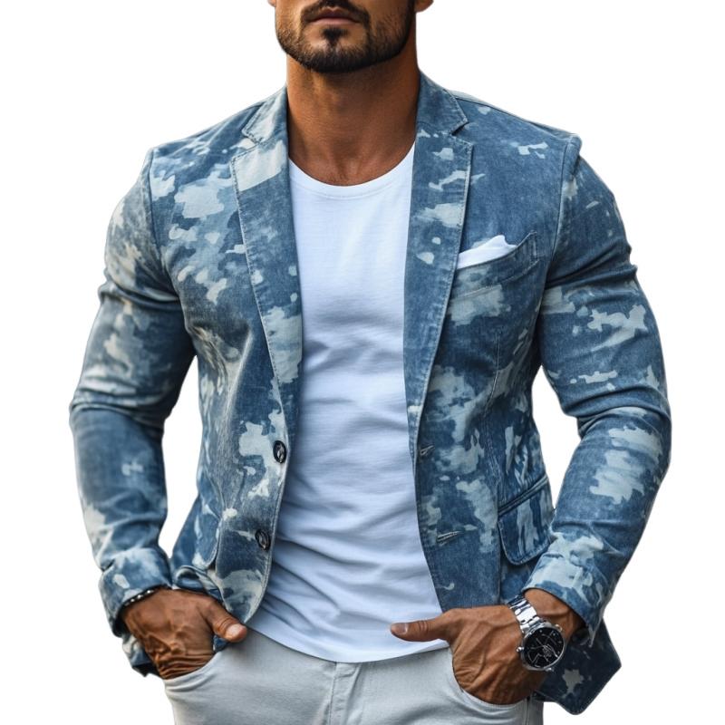 Stylish Casual Denim Print Slim Fit Blazer