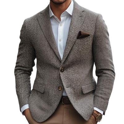 Vintage Herringbone Notch Lapel Two Buttons Slim Blazer