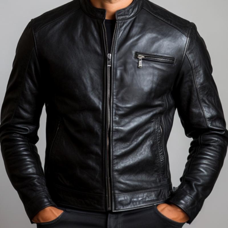Men's Classic Stand Collar Leather Jacket