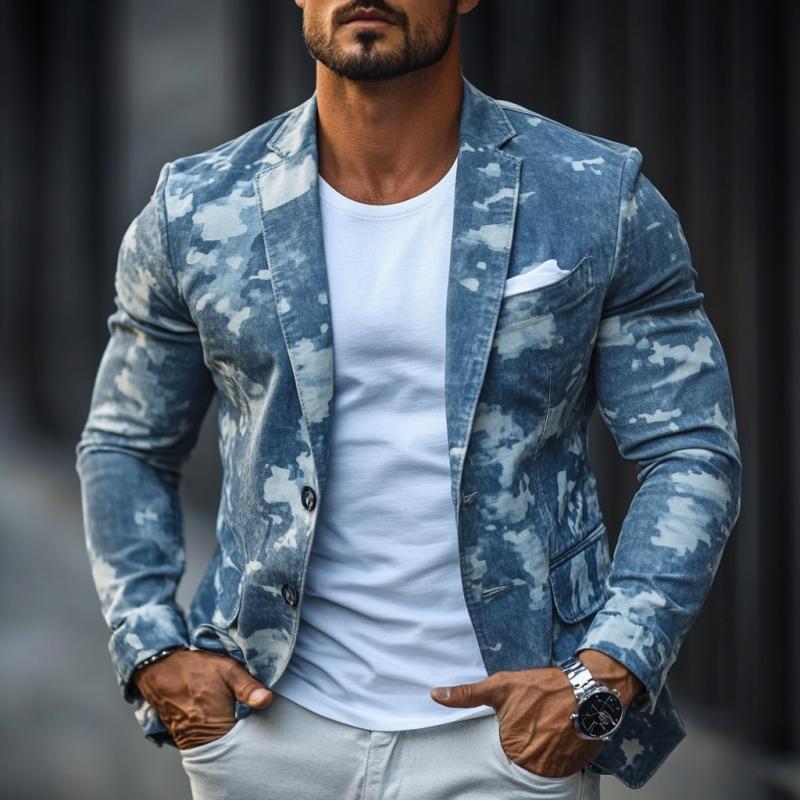 Stylish Casual Denim Print Slim Fit Blazer