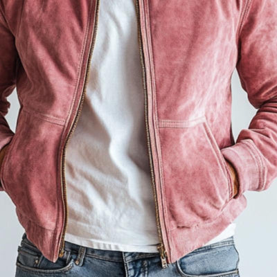 Men's Fashion Suede Stand Collar Multi-Pocket Jacket