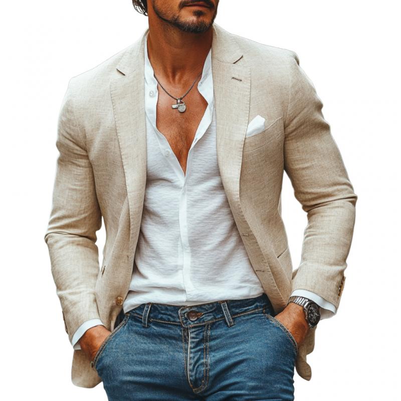 Casual Cotton Linen Notch Lapel Single-breasted Slim-fit Blazer