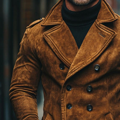 Men's Vintage Casual Suede Double Breasted Cropped Jacket