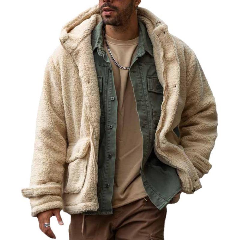 Men's Retro Hooded Thick Polar Fleece Jacket