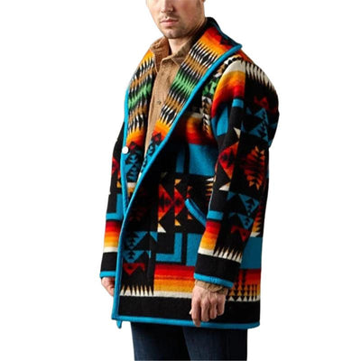 Men's Casual Lapel Single Breasted Christmas Printed Warm Jacket