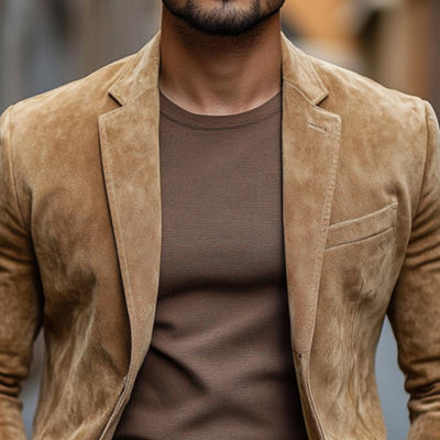 Classic Casual Single Breasted Slim Fit Suede Blazer
