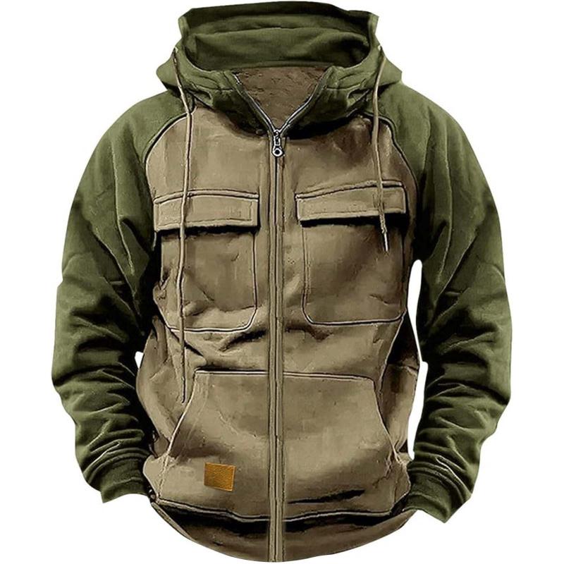 Men's Casual Colorblock Raglan Sleeve Hooded Sweatshirt Jacket