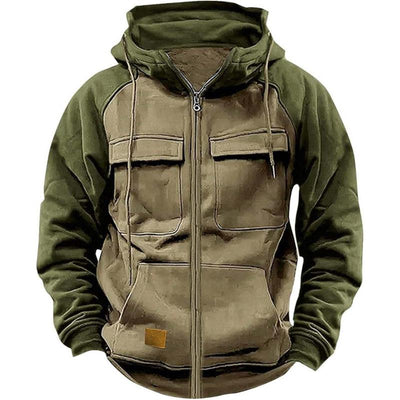 Men's Casual Colorblock Raglan Sleeve Hooded Sweatshirt Jacket