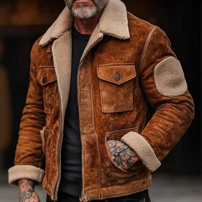 Men's Fashion Fleece Lapel Multi-pocket zipper Jacket