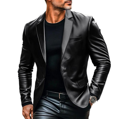 Vintage Lapel Single Button Leather Blazer