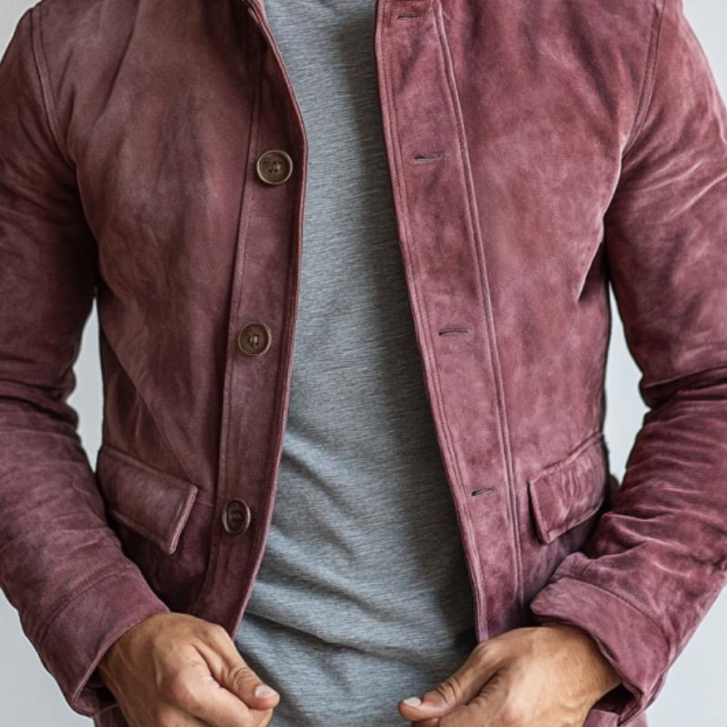 Men's Vintage Suede Buttons Stand Collar Jacket